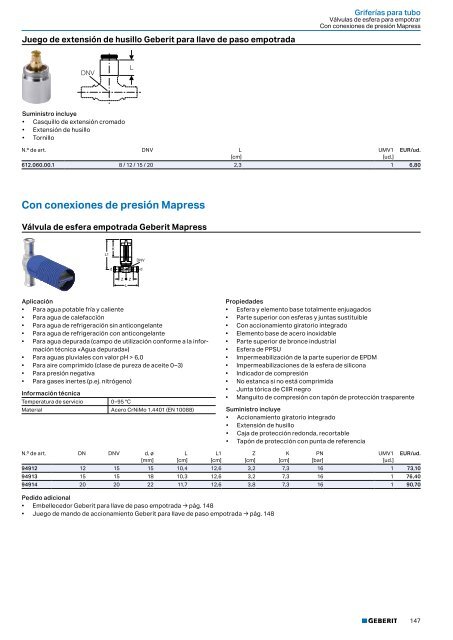 Geberit - Tarifa - 2020 - Sistemas Suministro