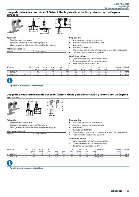 Geberit - Tarifa - 2020 - Sistemas Suministro