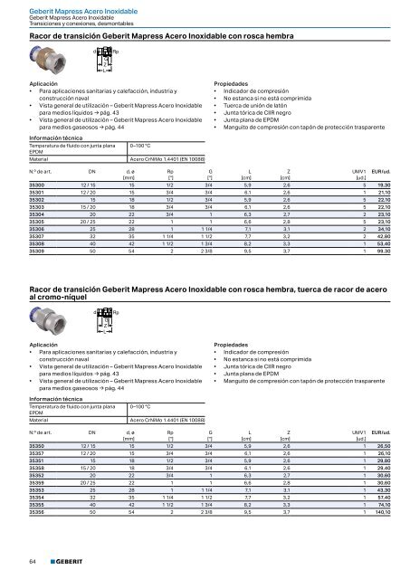 Geberit - Tarifa - 2020 - Sistemas Suministro