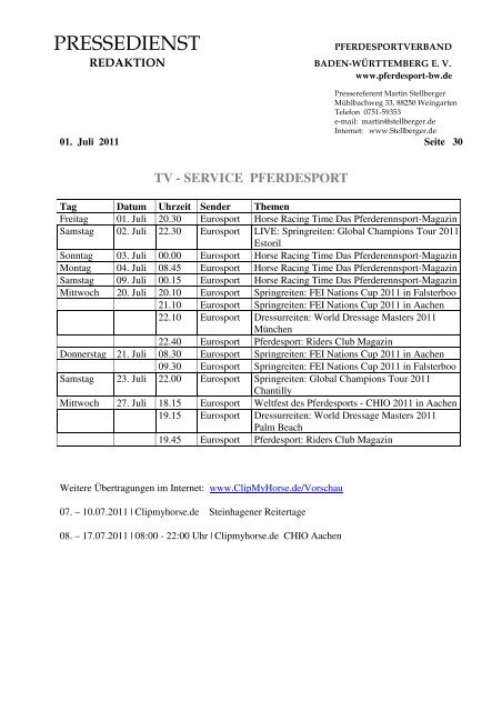 pressedienst - Verband der Pferdesportvereine Nordbaden