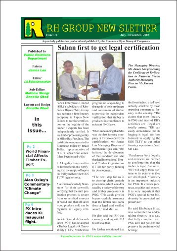 Saban first to get legal certification - Rimbunan Hijau (PNG)