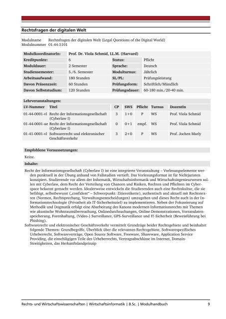 Titel für - Fachbereich Rechts- und Wirtschaftswissenschaften