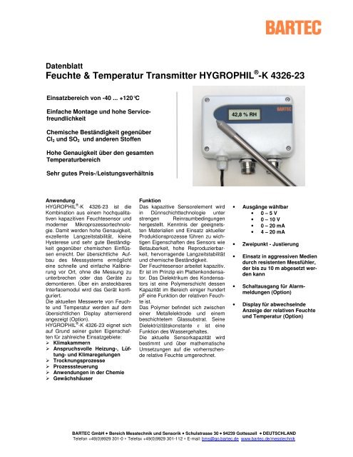 Feuchte & Temperatur Transmitter HYGROPHIL®-K 4326-23