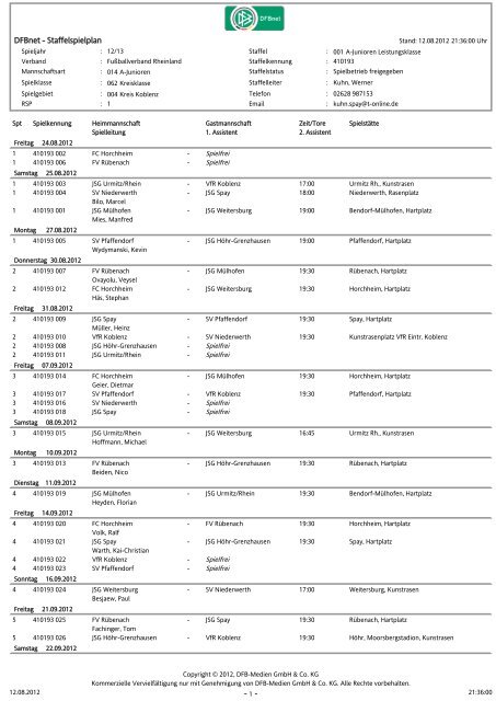 DFBnet - Staffelspielplan - 1 - - SV Pfaffendorf