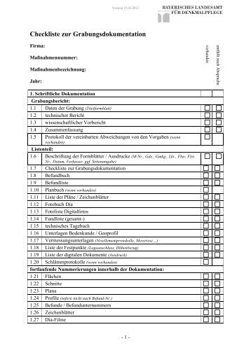 Checkliste zur Grabungsdokumentation