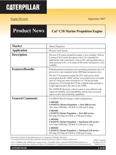 Product News Cat C18 Marine Propulsion Engine - Used Diesel ...