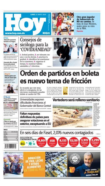 Edición impresa HOY lunes 25 de mayo del 2020