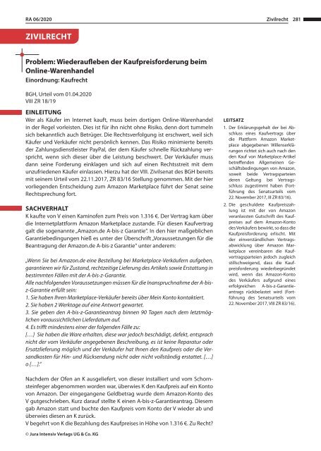 RA 06/2020 - Entscheidung des Monats