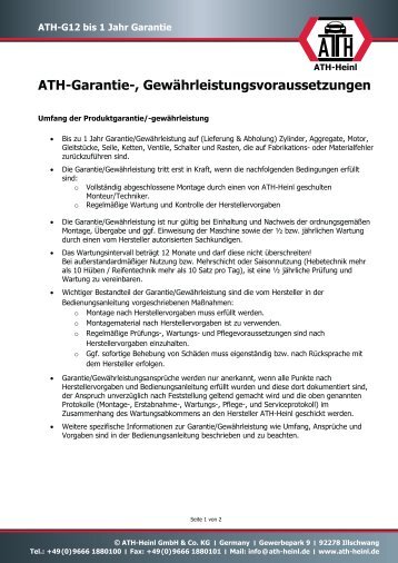 ATH-Heinl G12 Garantie Gewaehrleistungsvoraussetzungen