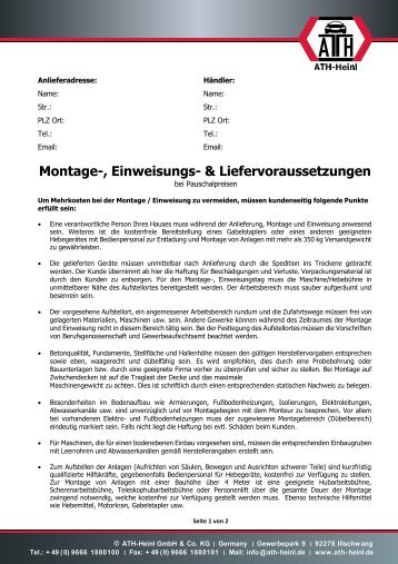 ATH-Heinl Montage- & Einweisungsvoraussetzungen 