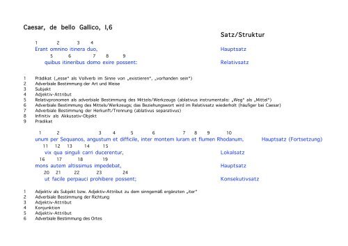 Caesar, de bello Gallico, I,6 Satz/Struktur - Grammaticus