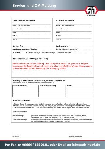 ATH-Heinl Service und QM Meldung