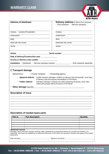 ATH-Heinl Warranty Claim