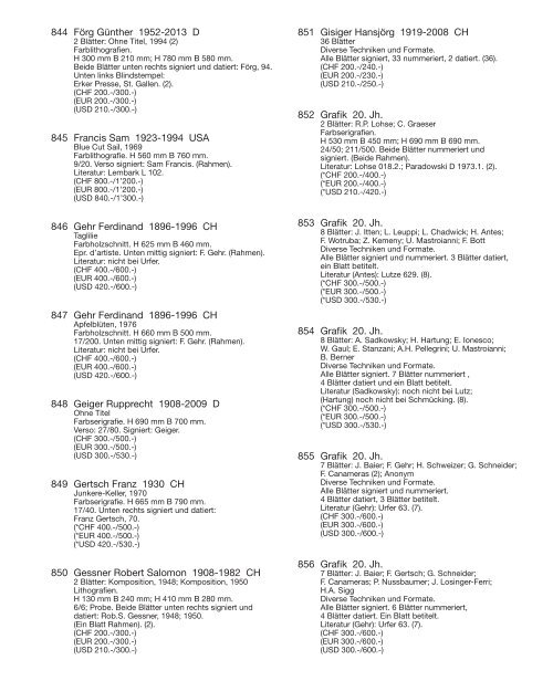 Kunst Auktion 22. - 23. Juni 2020, Germann Auktionshaus Zürich