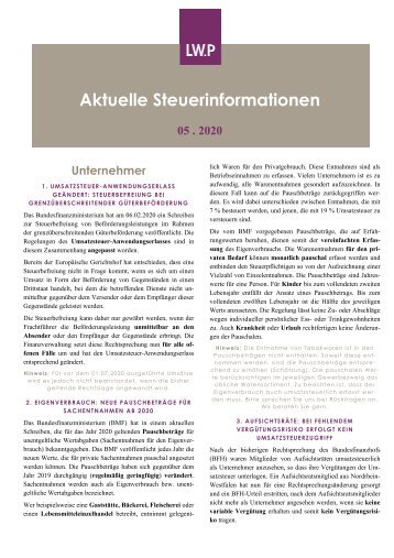 Steuerinfobrief Mai 2020