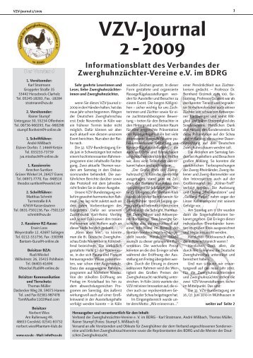 VZV-Journal 2 - 2009 - Verband der Zwerghuhnzüchtervereine