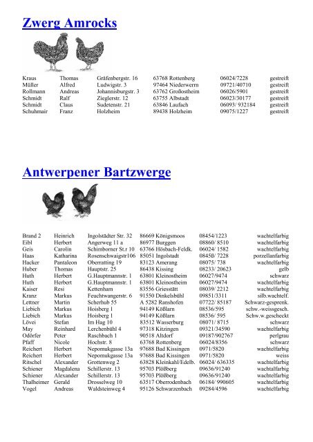 Zwerg Wyandotten - Landesverband Bayern