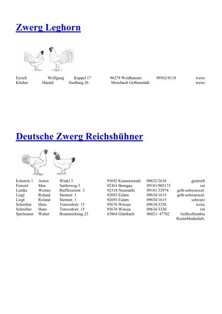 Zwerg Wyandotten - Landesverband Bayern