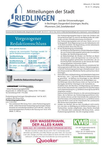 Amtliches Mitteilungsblatt Riedlingen 27.05.2020