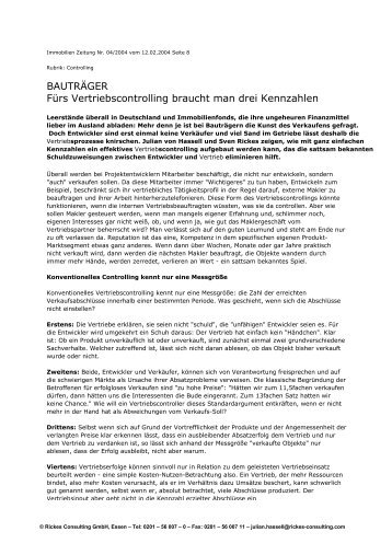 Immobilien Zeitung Nr - Rickes Consulting