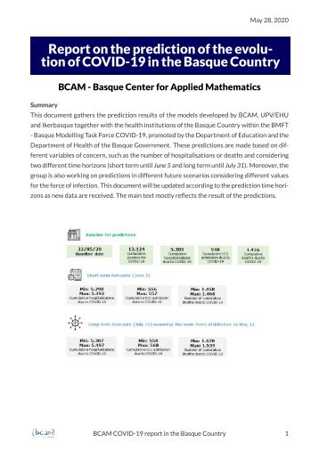 Report on the prediction of the evolution of COVID-19 in the Basque Country | 28 May, 2020