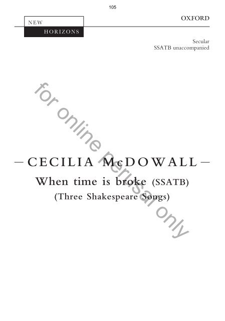 Cecilia McDowall - Mixed Voices Secular Choral Sampler