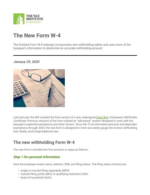The New Withholding Form W-4