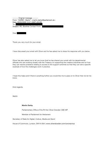 Culture Secretary letter to constituent and BBC employee