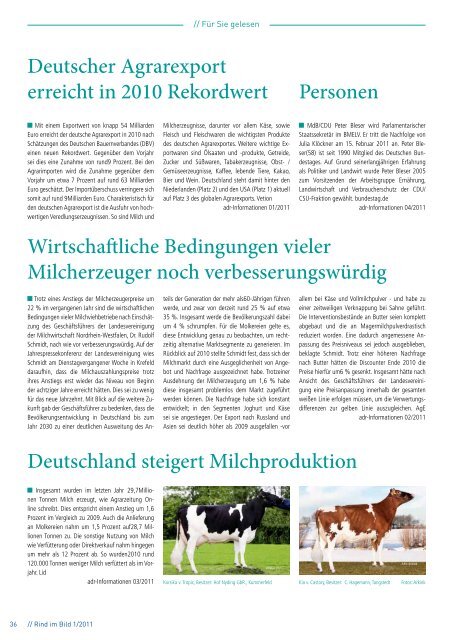 // Rind im Bild 1/2011 1 - Rinderzucht Schleswig-Holstein e.G.