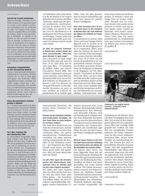 brèves/kurz - Cine-Bulletin