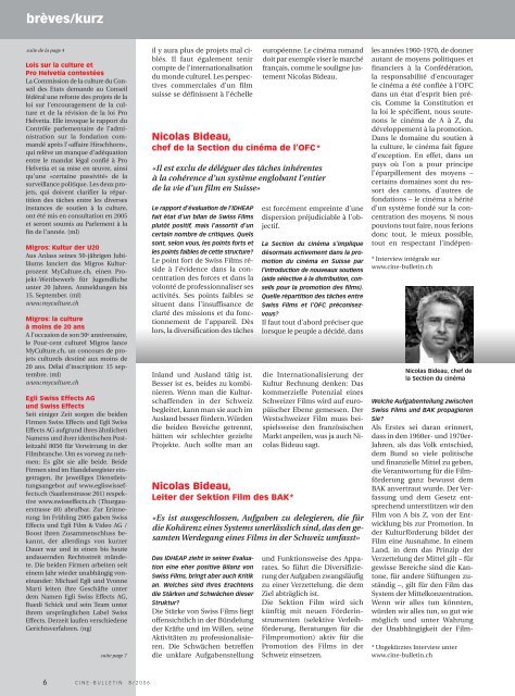 brèves/kurz - Cine-Bulletin