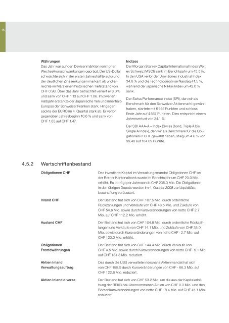 Geschäftsbericht 2008 - Personalvorsorgekasse der Stadt Bern