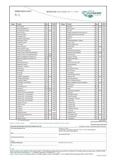 Menge Produkt Kps. VKP€ Menge Produkt Kps. VKP - Biogena