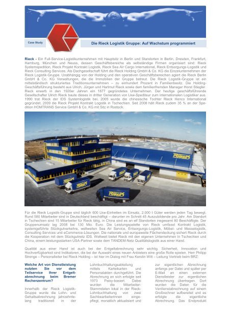 Die Rieck Logistik Gruppe - Bremer Rechenzentrum GmbH