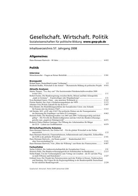 Gesellschaft. Wirtschaft. Politik - Verlag Barbara Budrich