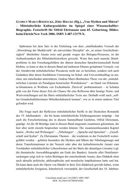 GUDRUN MARCI-BOEHNCKE, JÖRG RIECKE (Hg.), „Von Mythen ...