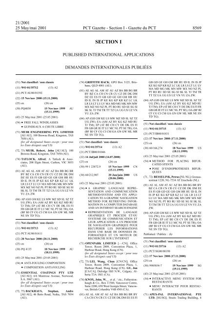 PCT/2001/21 : PCT Gazette, Weekly Issue No. 21, 2001 - WIPO