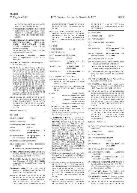 PCT/2001/21 : PCT Gazette, Weekly Issue No. 21, 2001 - WIPO