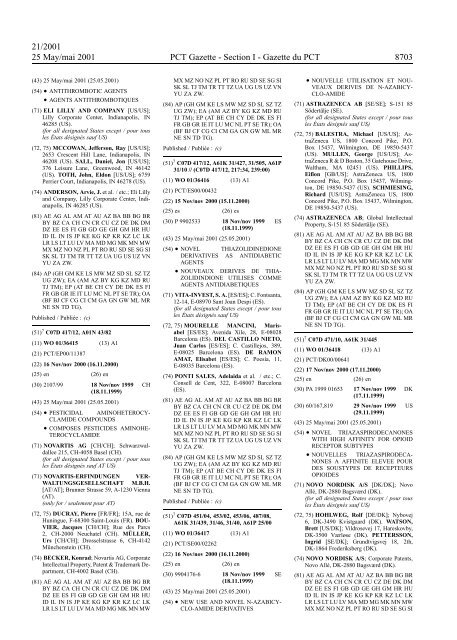 PCT/2001/21 : PCT Gazette, Weekly Issue No. 21, 2001 - WIPO