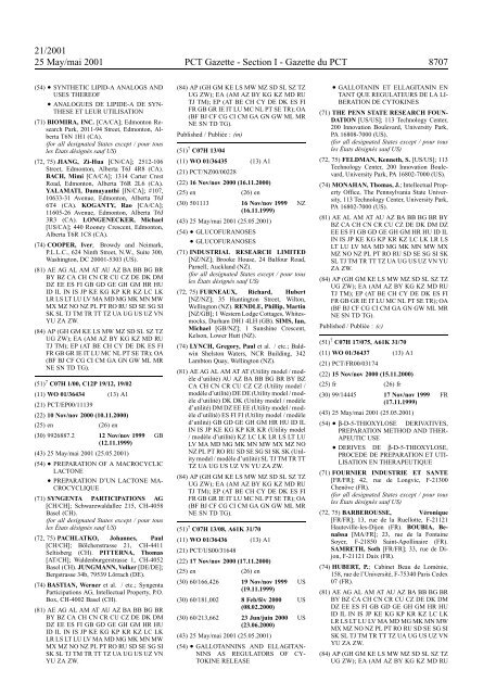 PCT/2001/21 : PCT Gazette, Weekly Issue No. 21, 2001 - WIPO