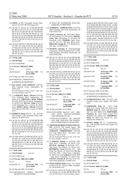 PCT/2001/21 : PCT Gazette, Weekly Issue No. 21, 2001 - WIPO