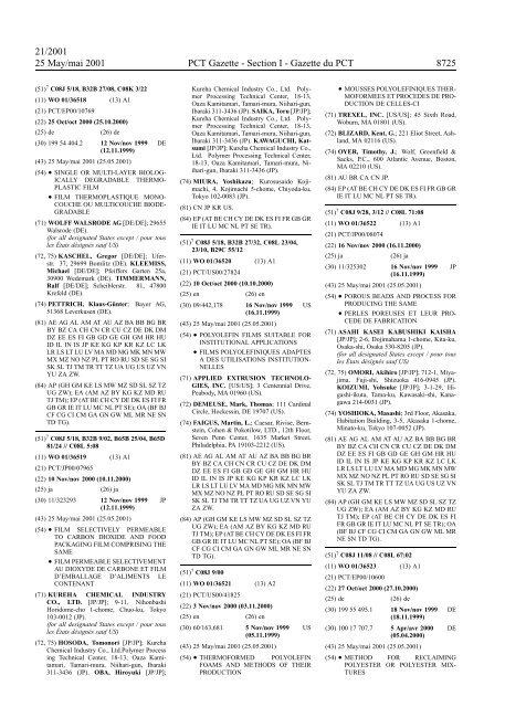 PCT/2001/21 : PCT Gazette, Weekly Issue No. 21, 2001 - WIPO