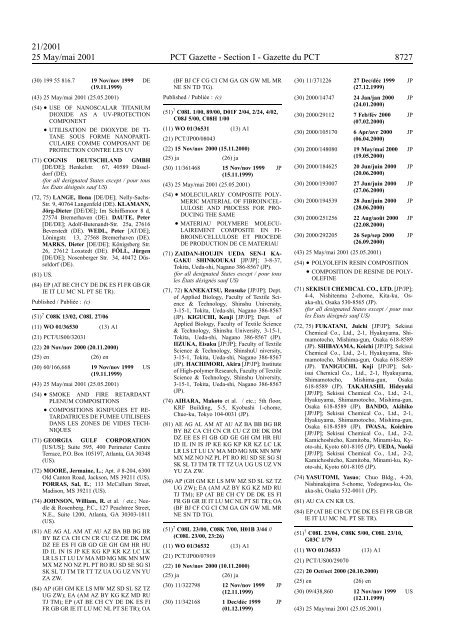 PCT/2001/21 : PCT Gazette, Weekly Issue No. 21, 2001 - WIPO