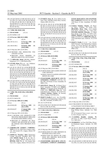 PCT/2001/21 : PCT Gazette, Weekly Issue No. 21, 2001 - WIPO