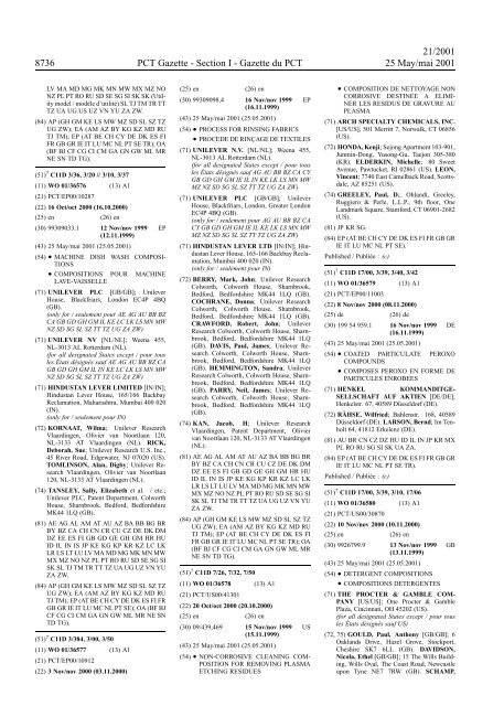 PCT/2001/21 : PCT Gazette, Weekly Issue No. 21, 2001 - WIPO