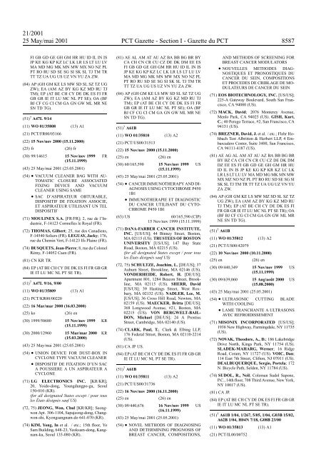 PCT/2001/21 : PCT Gazette, Weekly Issue No. 21, 2001 - WIPO