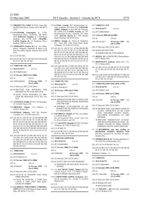 PCT/2001/21 : PCT Gazette, Weekly Issue No. 21, 2001 - WIPO