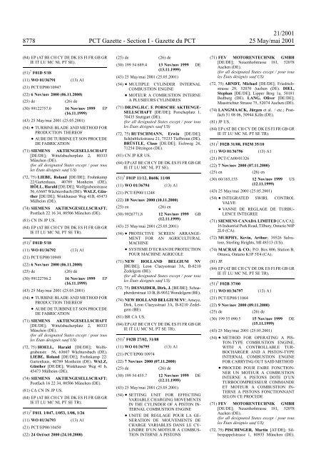 PCT/2001/21 : PCT Gazette, Weekly Issue No. 21, 2001 - WIPO