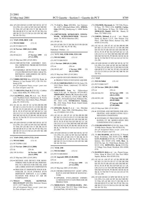 PCT/2001/21 : PCT Gazette, Weekly Issue No. 21, 2001 - WIPO