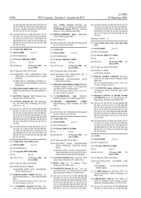 PCT/2001/21 : PCT Gazette, Weekly Issue No. 21, 2001 - WIPO